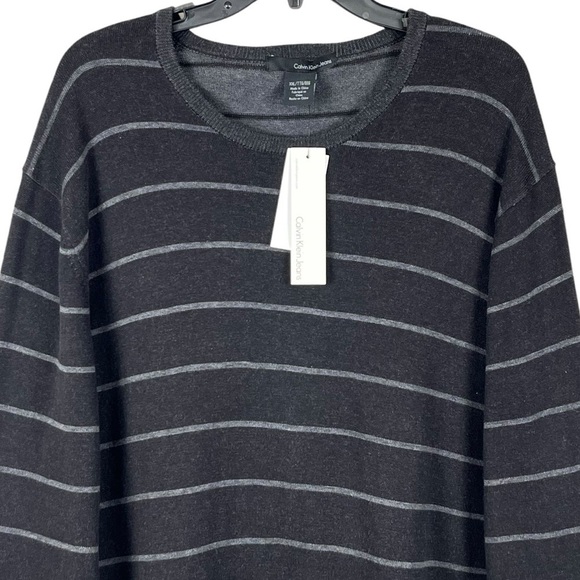 NWT Calvin Klein Jeans Men’s Gray Striped 100% Cotton Crewneck Sweater Size XXL - Picture 3 of 12